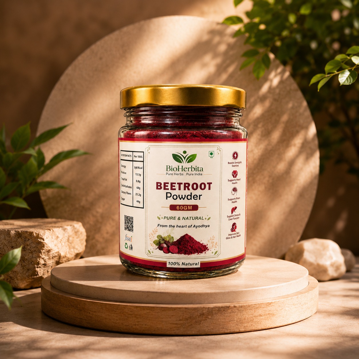 BioHerbita Beetroot Powder — 100% Pure & Natural, supports heart health and energy