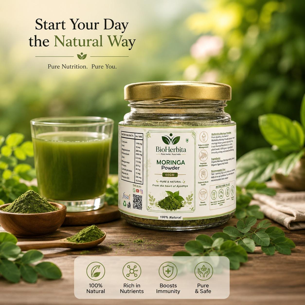 BioHerbita Organic Moringa Powder — 100% natural superfood from Ayodhya