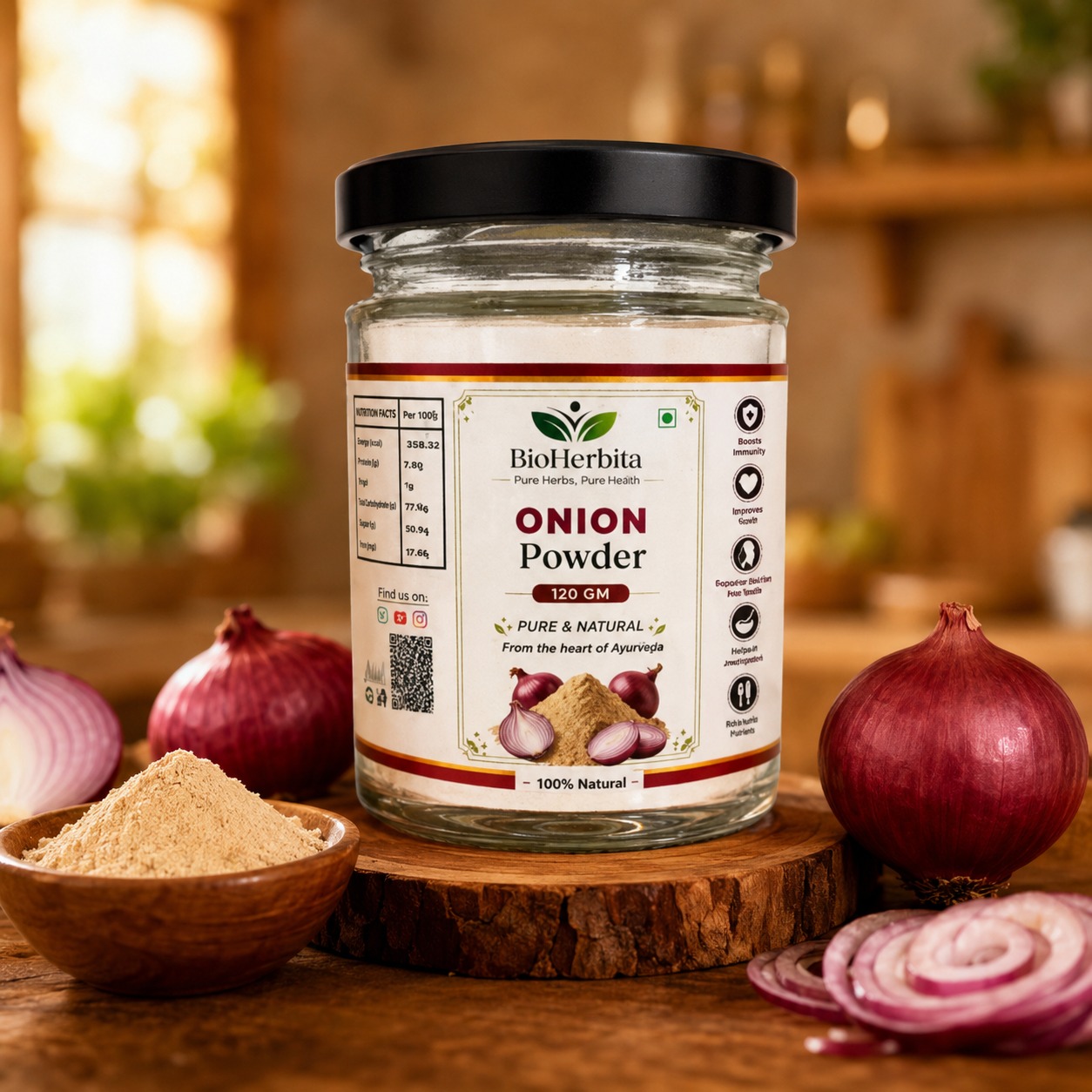 BioHerbita Premium Dehydrated Onion Powder — pure, flavourful, Non-GMO